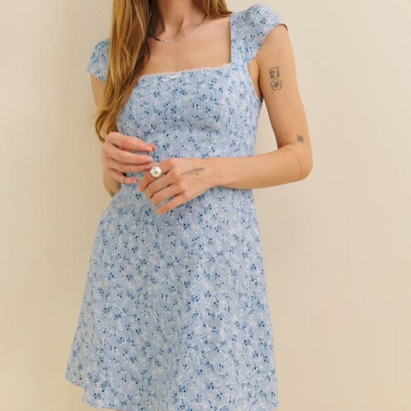 Reformation Loula Linen Dress Blue - Size 6 - Picture 1 of 3